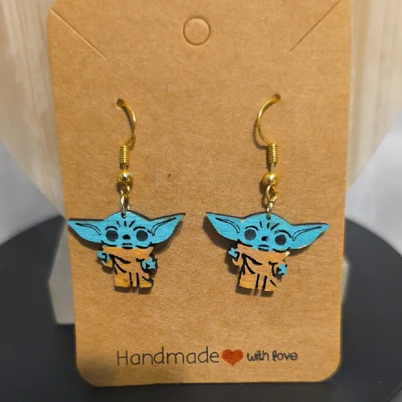 Whimsical Blue and Tan Character Earrings - Picture 1 of 1